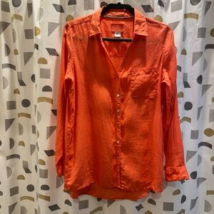 Peach Linen Button-Up Shirt